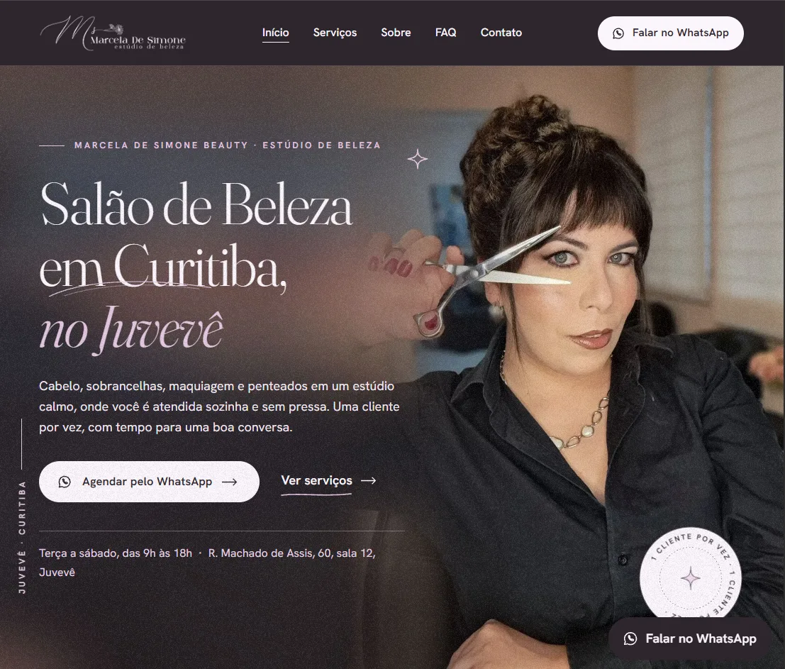 Página inicial do site Marcela de Simone Beauty