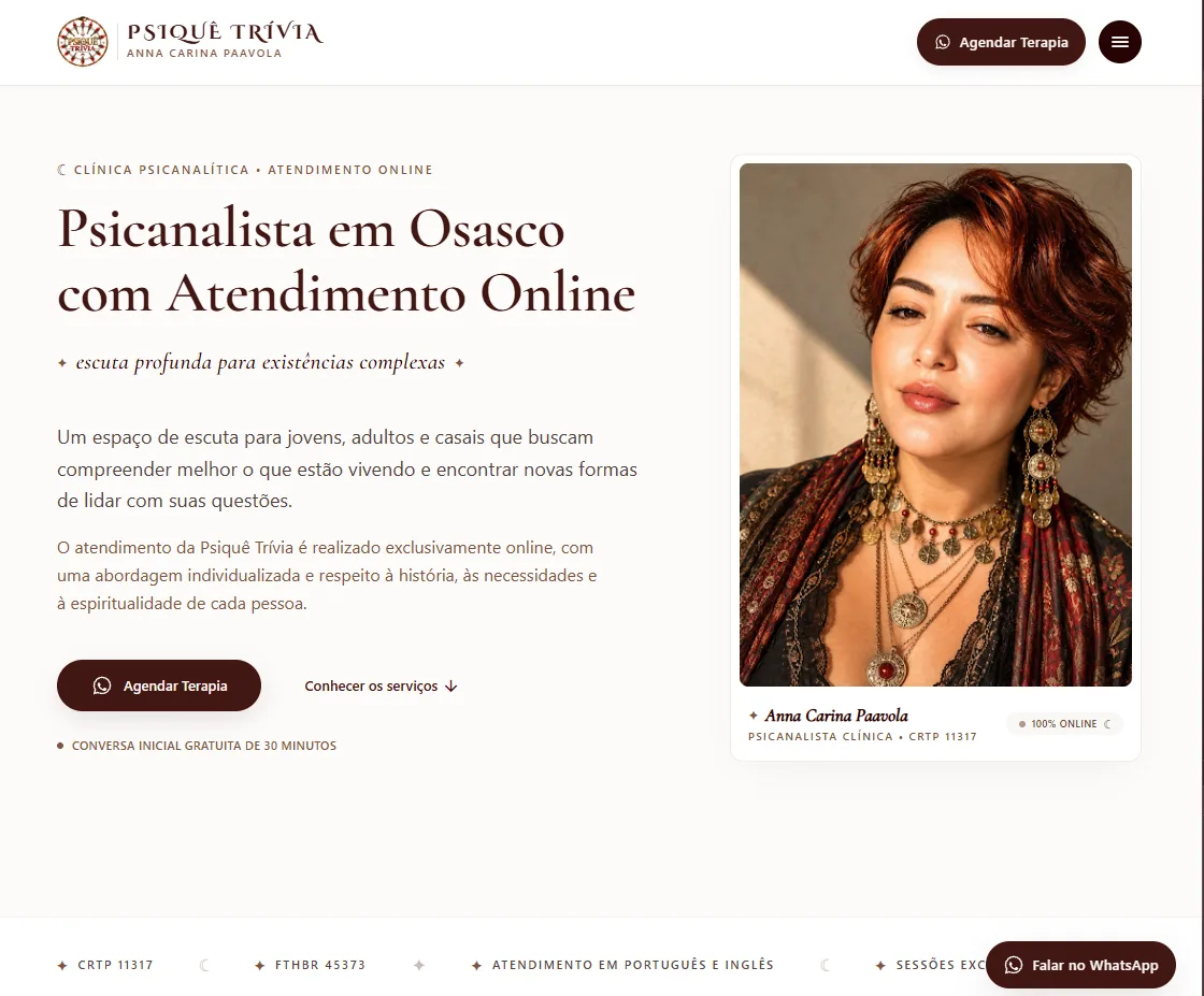 Página inicial do site Psiquê Trívia