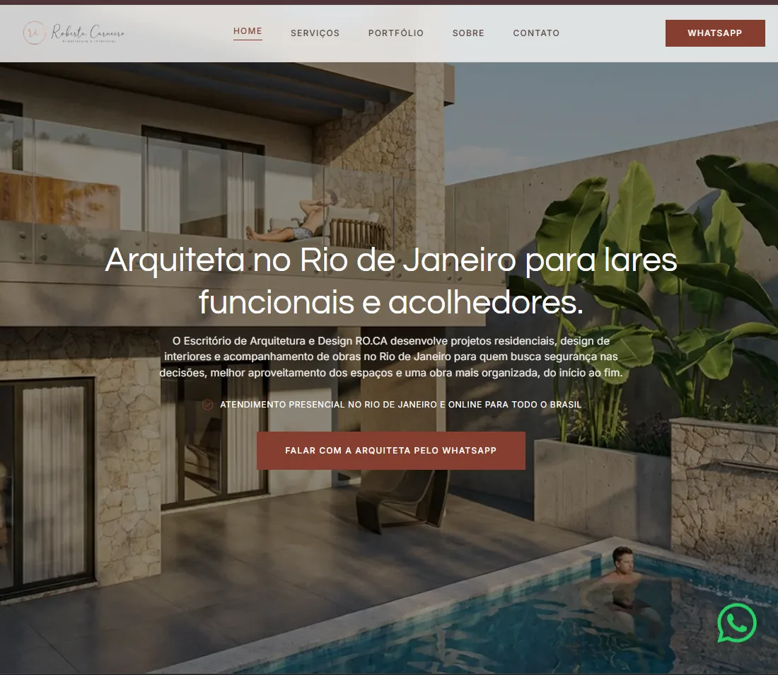 Página inicial do site RO.CA Arquitetura e Design